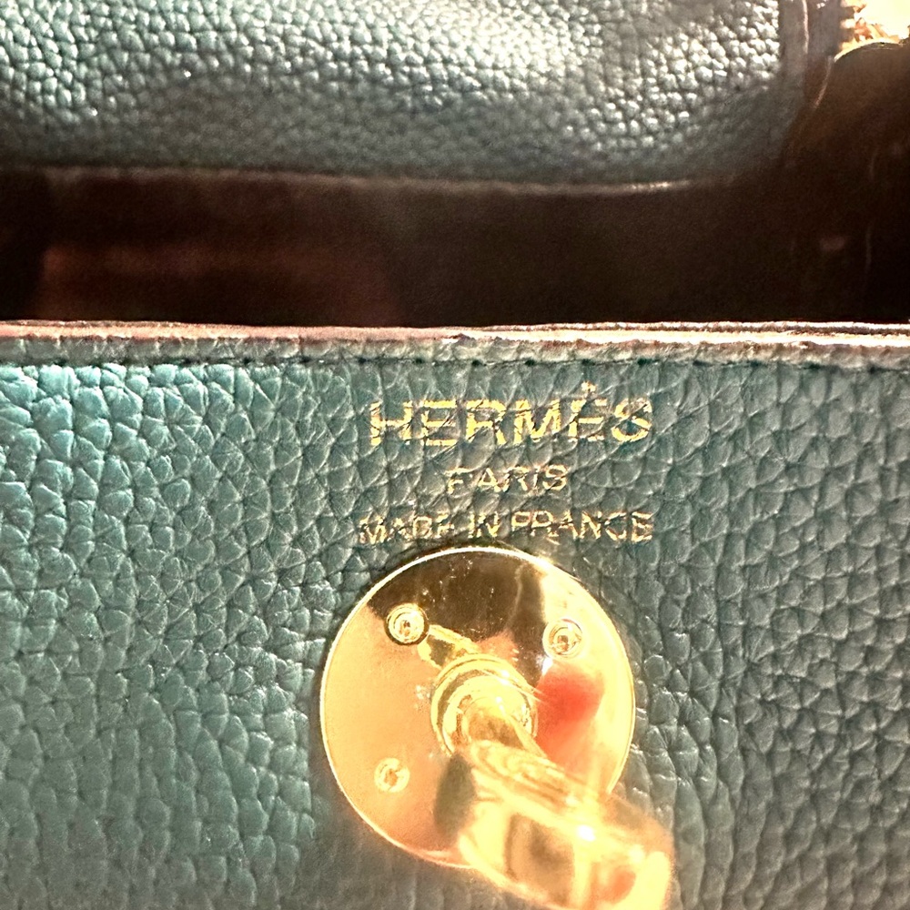 Hermes teal Shoulder Bag with Textured Leather.